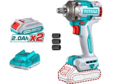 TOTAL Udarni ključ TIWLI2040, akumulatorski, bez četkica, 1/2", 400 Nm, 20 V, Li-ion, 2 ×